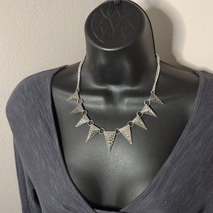 Silver Tone Metal Spikey Necklace Adjustable 18 To 20 Inches Long